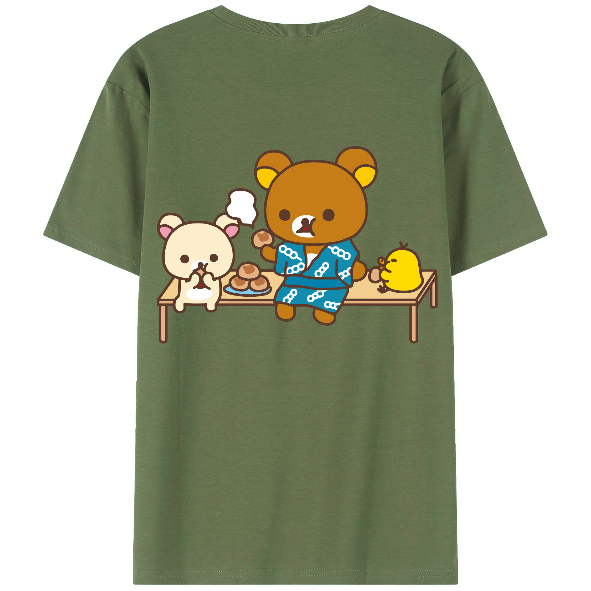 （画像用） リラックマ リラックマ キイロイトリ Rilakkuma Korilakkuma Kiiroitori 綿100％ メンズ半袖Tシャツ（バックプリント） 通気性